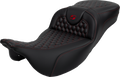 SADDLEMEN RoadSofa™ Seat - Honeycomb - Red Stitch - Extended Reach - without Backrest - FLH/FLT '08-'24