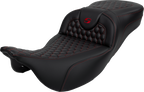 SADDLEMEN RoadSofa™ Seat - Honeycomb - Red Stitch - Extended Reach - without Backrest - FLH/FLT '08-'24