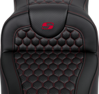 SADDLEMEN RoadSofa™ Seat - Honeycomb - Red Stitch - Extended Reach - without Backrest - FLH/FLT '08-'24