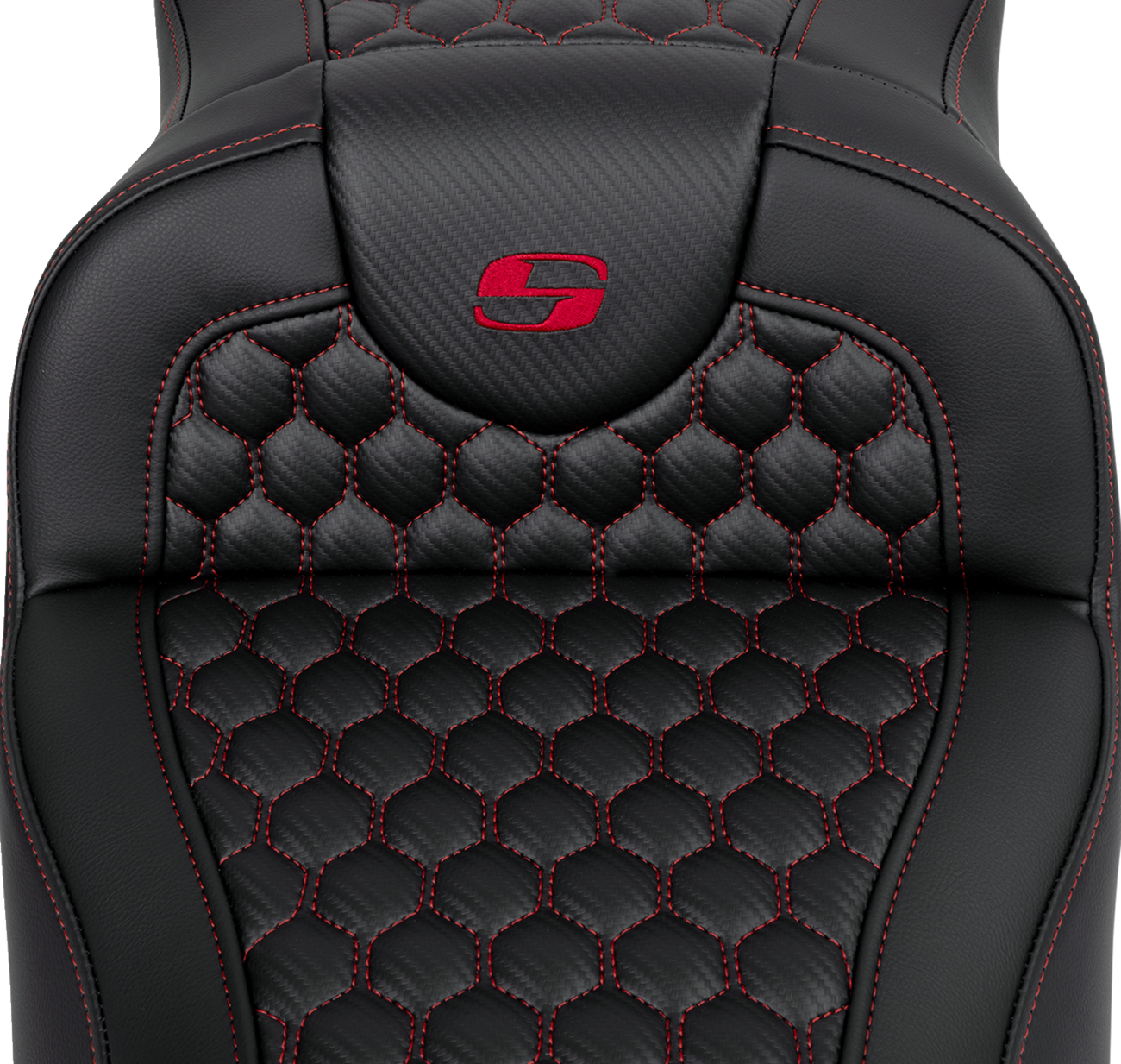 SADDLEMEN RoadSofa™ Seat - Honeycomb - Red Stitch - Extended Reach - without Backrest - FLH/FLT '08-'24