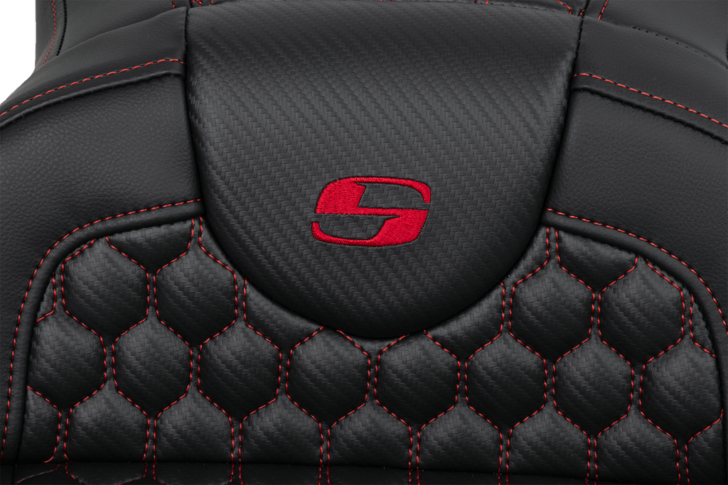 SADDLEMEN RoadSofa™ Seat - Honeycomb - Red Stitch - Extended Reach - without Backrest - FLH/FLT '08-'24