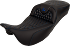 SADDLEMEN RoadSofa™ Seat - Honeycomb - Blue Stitch - Extended Reach - without Backrest - FLH/FLT '08-'24