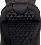 SADDLEMEN RoadSofa™ Seat - Honeycomb - Blue Stitch - Extended Reach - without Backrest - FLH/FLT '08-'24