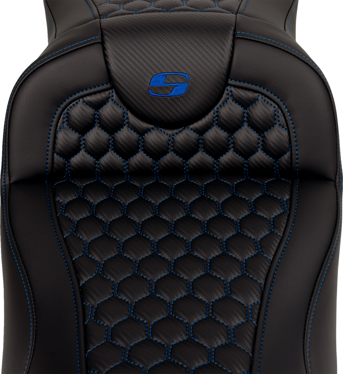 SADDLEMEN RoadSofa™ Seat - Honeycomb - Blue Stitch - Extended Reach - without Backrest - FLH/FLT '08-'24