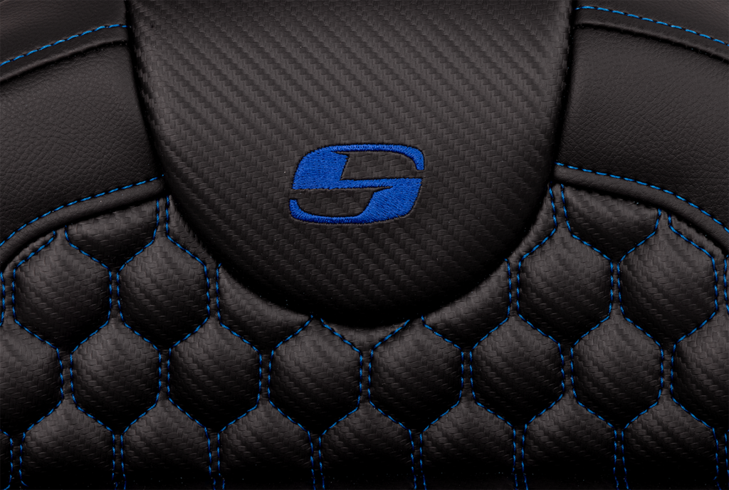 SADDLEMEN RoadSofa™ Seat - Honeycomb - Blue Stitch - Extended Reach - without Backrest - FLH/FLT '08-'24