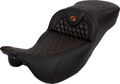 SADDLEMEN RoadSofa™ Seat - Honeycomb - Orange Stitch - Extended Reach - without Backrest - FLH/FLT '08-'24