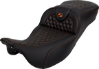 SADDLEMEN RoadSofa™ Seat - Honeycomb - Orange Stitch - Extended Reach - without Backrest - FLH/FLT '08-'24