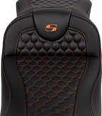 SADDLEMEN RoadSofa™ Seat - Honeycomb - Orange Stitch - Extended Reach - without Backrest - FLH/FLT '08-'24
