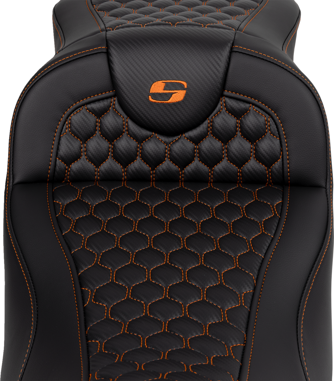 SADDLEMEN RoadSofa™ Seat - Honeycomb - Orange Stitch - Extended Reach - without Backrest - FLH/FLT '08-'24
