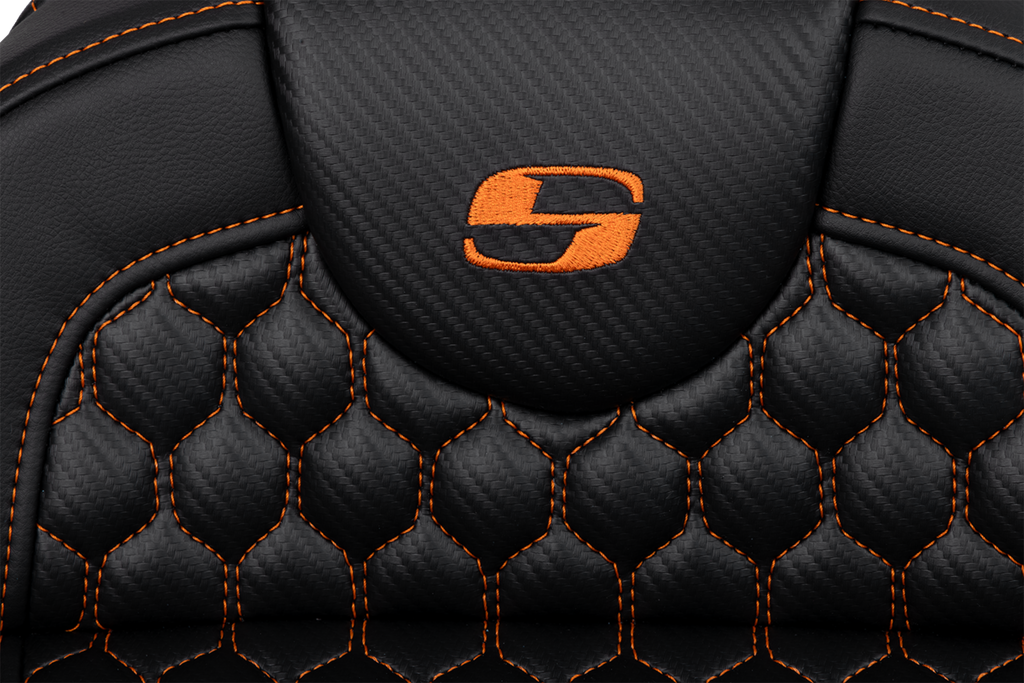 SADDLEMEN RoadSofa™ Seat - Honeycomb - Orange Stitch - Extended Reach - without Backrest - FLH/FLT '08-'24