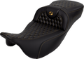 SADDLEMEN RoadSofa™ Seat - Honeycomb - Gold Stitch - Extended Reach - without Backrest - FLH/FLT '08-'24