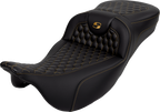 SADDLEMEN RoadSofa™ Seat - Honeycomb - Gold Stitch - Extended Reach - without Backrest - FLH/FLT '08-'24