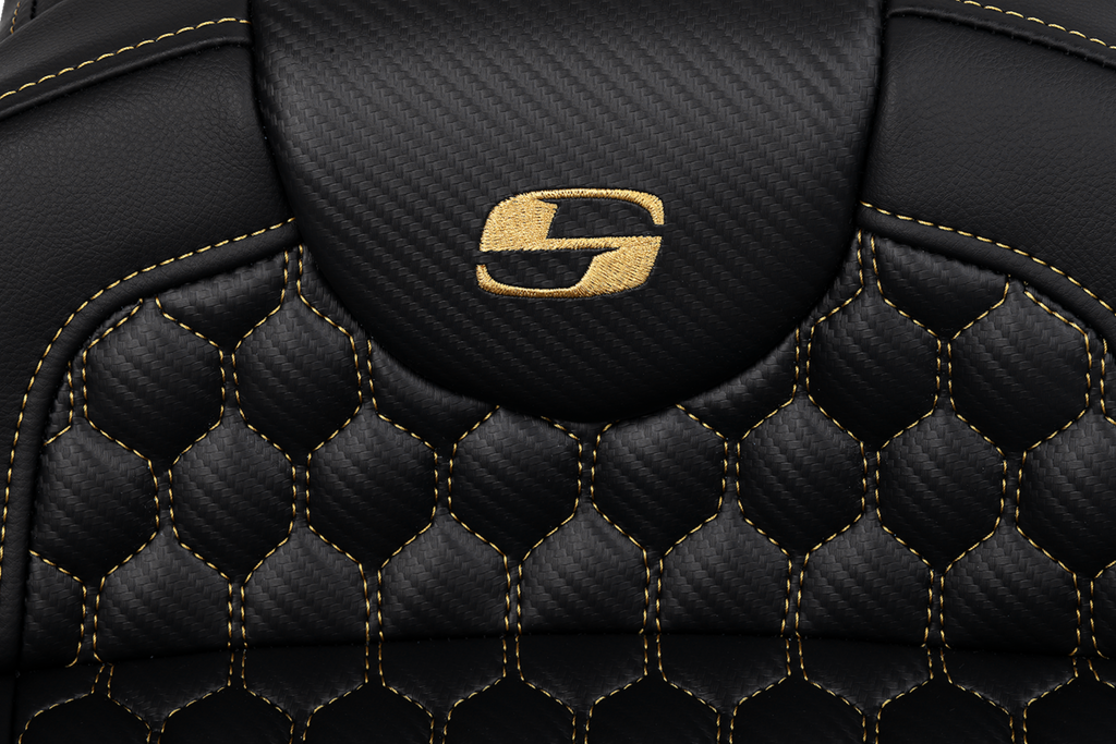 SADDLEMEN RoadSofa™ Seat - Honeycomb - Gold Stitch - Extended Reach - without Backrest - FLH/FLT '08-'24