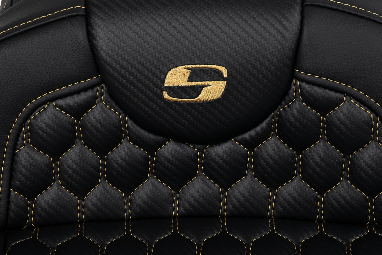 SADDLEMEN RoadSofa™ Seat - Honeycomb - Gold Stitch - Extended Reach - without Backrest - FLH/FLT '08-'24