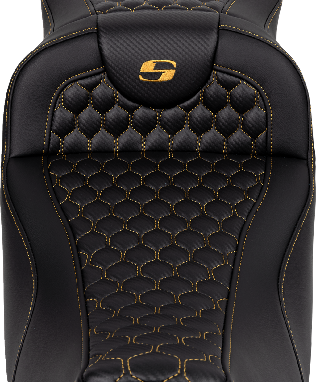 SADDLEMEN RoadSofa™ Seat - Honeycomb - Gold Stitch - Extended Reach - without Backrest - FLH/FLT '08-'24