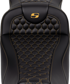 SADDLEMEN RoadSofa™ Seat - Honeycomb - Gold Stitch - Extended Reach - without Backrest - FLH/FLT '08-'24