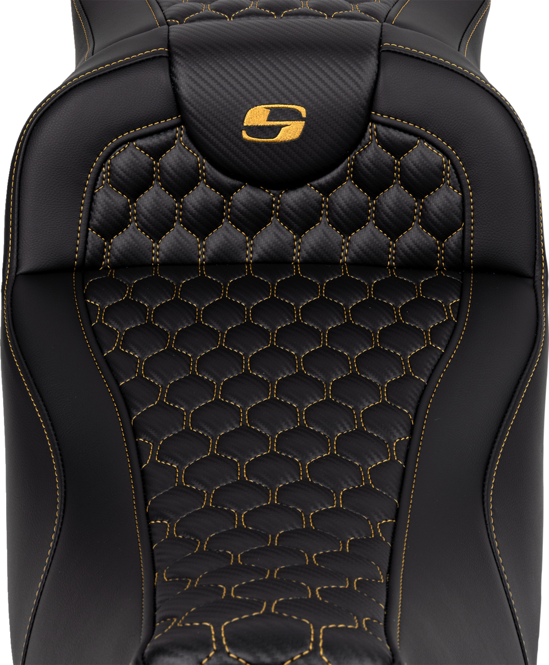 SADDLEMEN RoadSofa™ Seat - Honeycomb - Gold Stitch - Extended Reach - without Backrest - FLH/FLT '08-'24