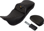 SADDLEMEN RoadSofa™ Seat - Honeycomb - Gold Stitch - with Backrest - Extended Reach - FLH/FLT '08-'24