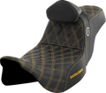 SADDLEMEN Pro Series SDC Performance Seat - w/ Backrest - Gold Stitch - FLH/FLT '08-'25