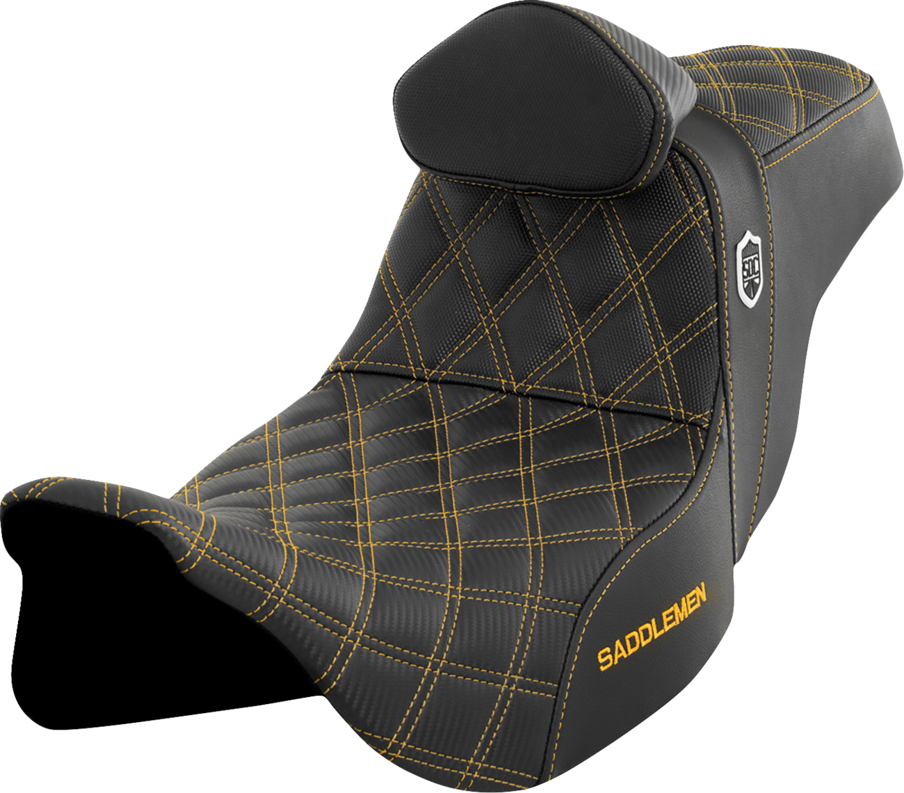 SADDLEMEN Pro Series SDC Performance Seat - w/ Backrest - Gold Stitch - FLH/FLT '08-'25