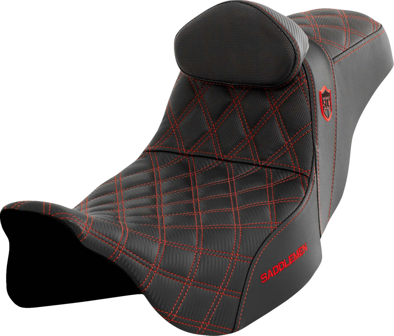 SADDLEMEN Pro Series SDC Performance Seat - w/ Backrest - Red Stitch - FLH/FLT '08-'23