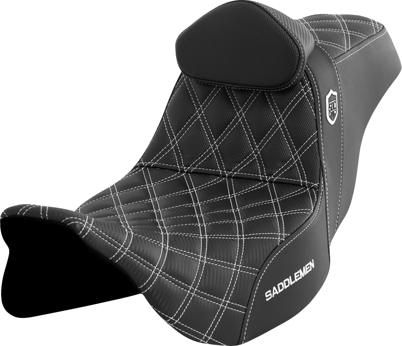 SADDLEMEN Pro Series SDC Performance Seat - w/ Backrest - White Stitch - FLH/FLT '08-'23