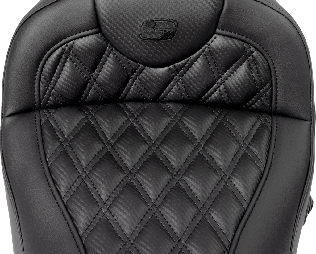SADDLEMEN Roadsofa™ Seat - without Backrest - Lattice Stitch - Carbon Fiber - FL '08-'23