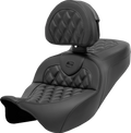 SADDLEMEN Roadsofa™ Seat - with Backrest - Lattice Stitch - Carbon Fiber - FL '08-'23