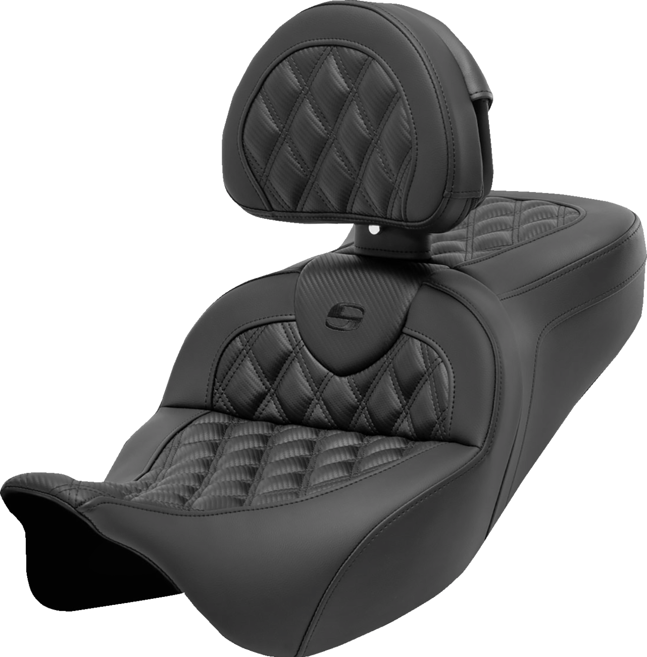 SADDLEMEN Roadsofa™ Seat - with Backrest - Lattice Stitch - Carbon Fiber - FL '08-'23