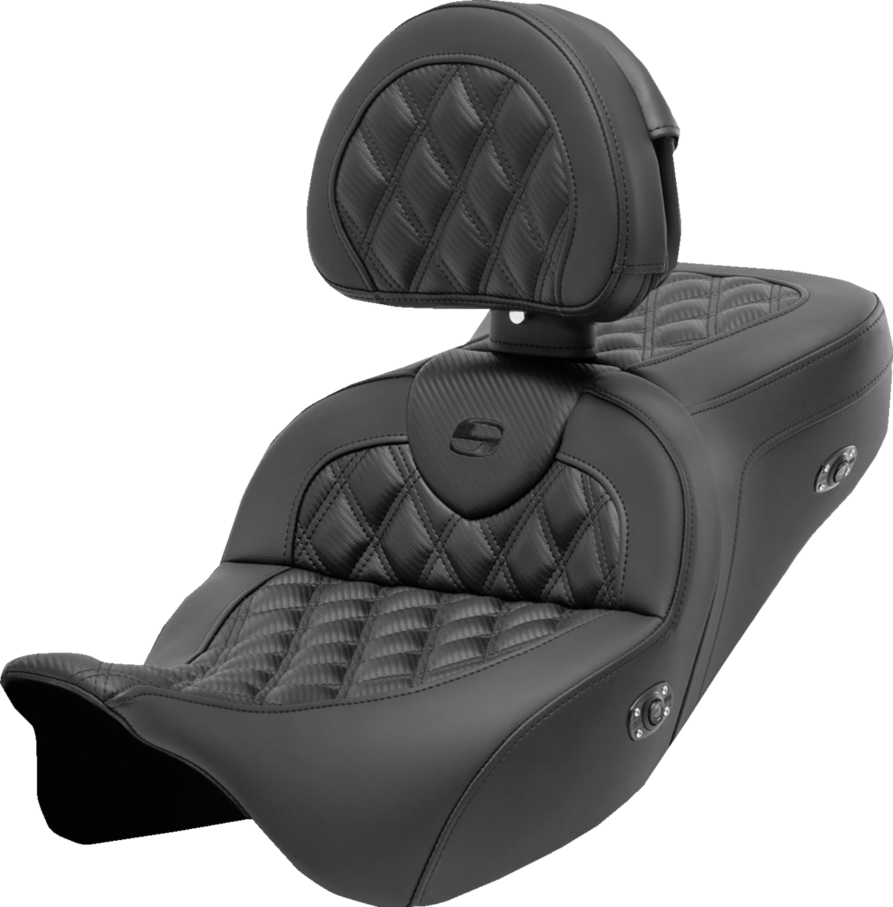 SADDLEMEN Roadsofa™ Seat - with Backrest - Lattice Stitch - Carbon Fiber - FL '08-'23