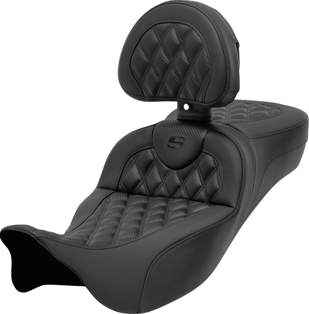 SADDLEMEN Roadsofa™ Extended Reach Seat - with Backrest - Lattice Stitch - Carbon Fiber - FL '08-'24