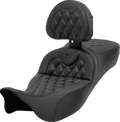SADDLEMEN Roadsofa™ Extended Reach Seat - with Backrest - Lattice Stitch - Carbon Fiber - FL '08-'24