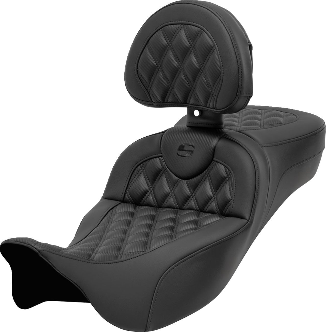 SADDLEMEN Roadsofa™ Extended Reach Seat - with Backrest - Lattice Stitch - Carbon Fiber - FL '08-'24