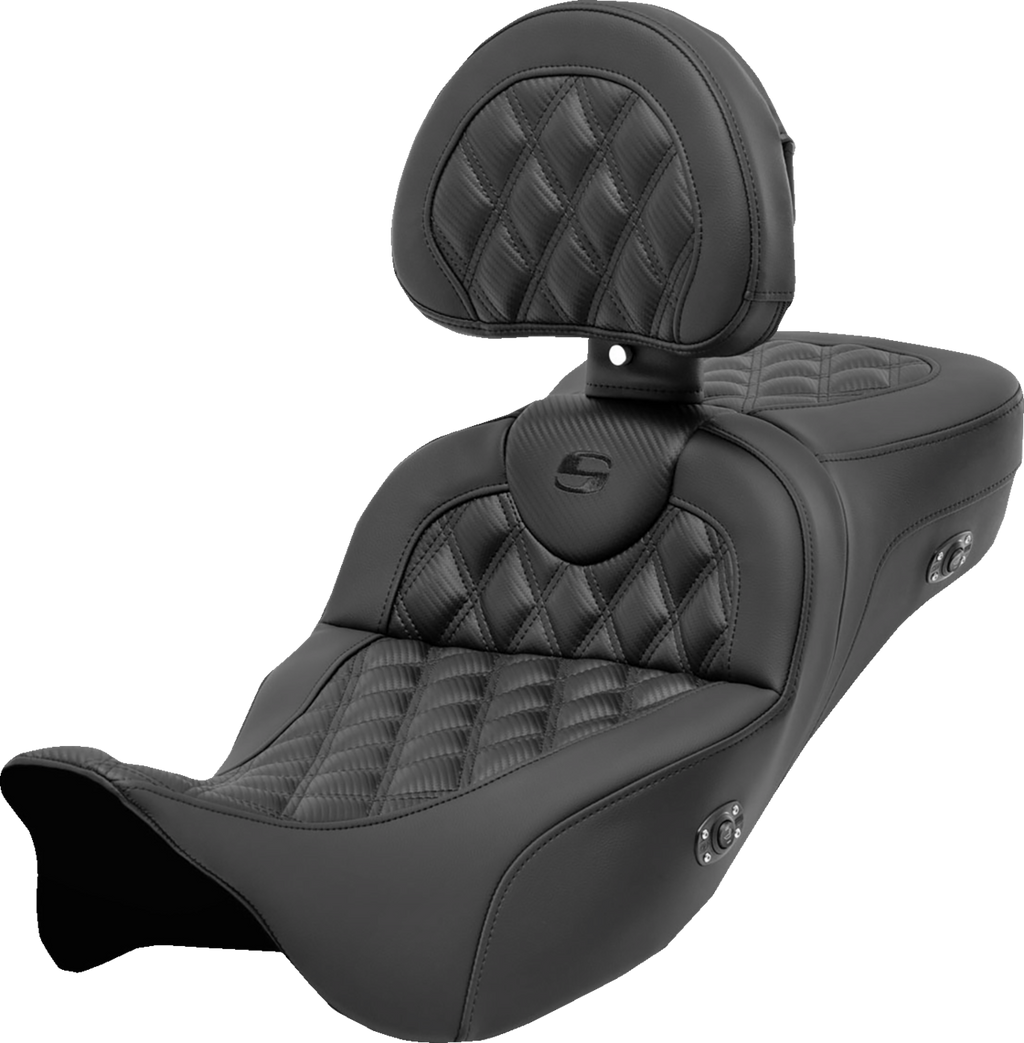 SADDLEMEN Roadsofa™ Extended Reach Seat - with Backrest - Lattice Stitch - Carbon Fiber - FL '08-'23