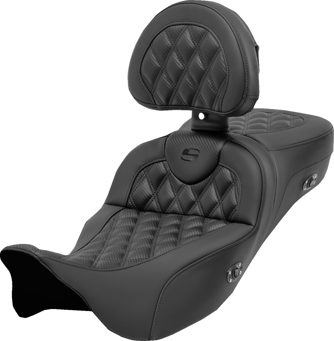 SADDLEMEN Roadsofa™ Extended Reach Seat - with Backrest - Lattice Stitch - Carbon Fiber - FL '08-'23