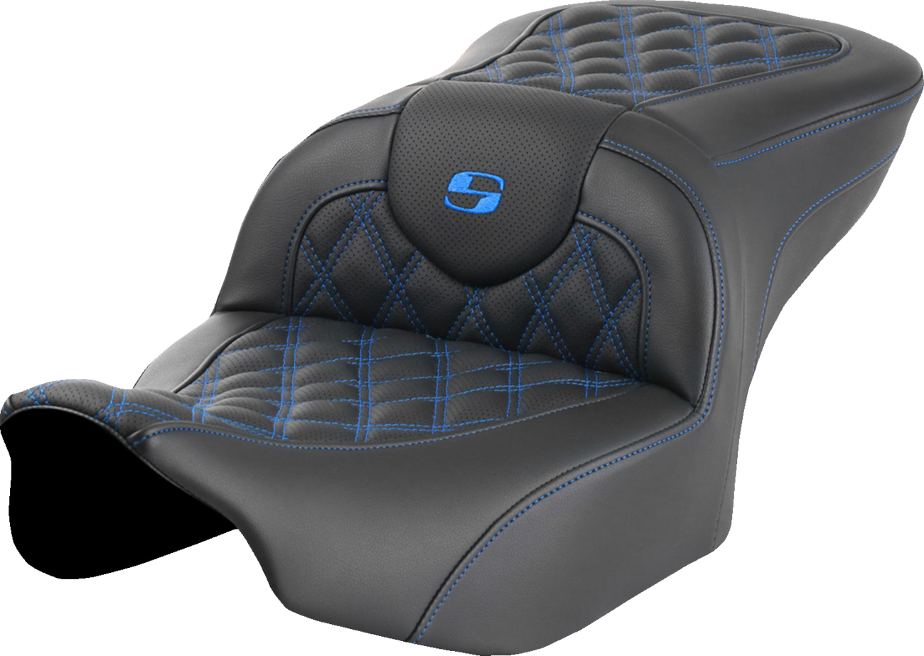SADDLEMEN Roadsofa™ Seat - without Backrest - Blue Lattice Stitch - FLTR/FLHX '23-'24