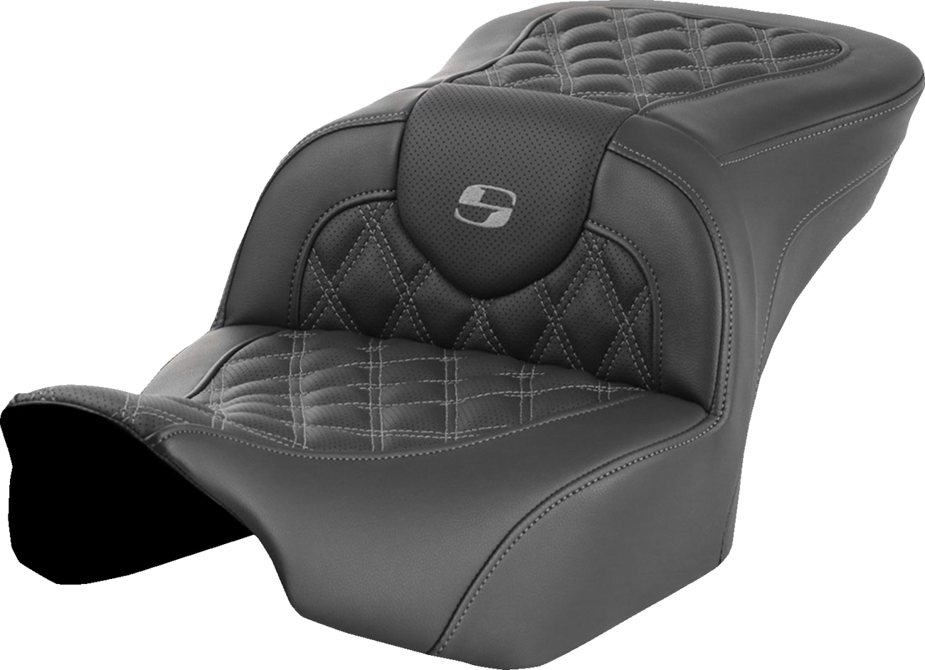 SADDLEMEN Roadsofa™ Seat - without Backrest - Gray Lattice Stitch - FLTR/FLHX '23-'24