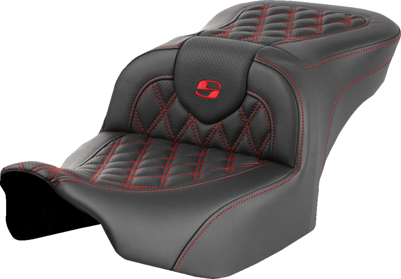 SADDLEMEN Roadsofa™ Seat - without Backrest - Red Lattice Stitch - FLTR/FLHX '23-'24