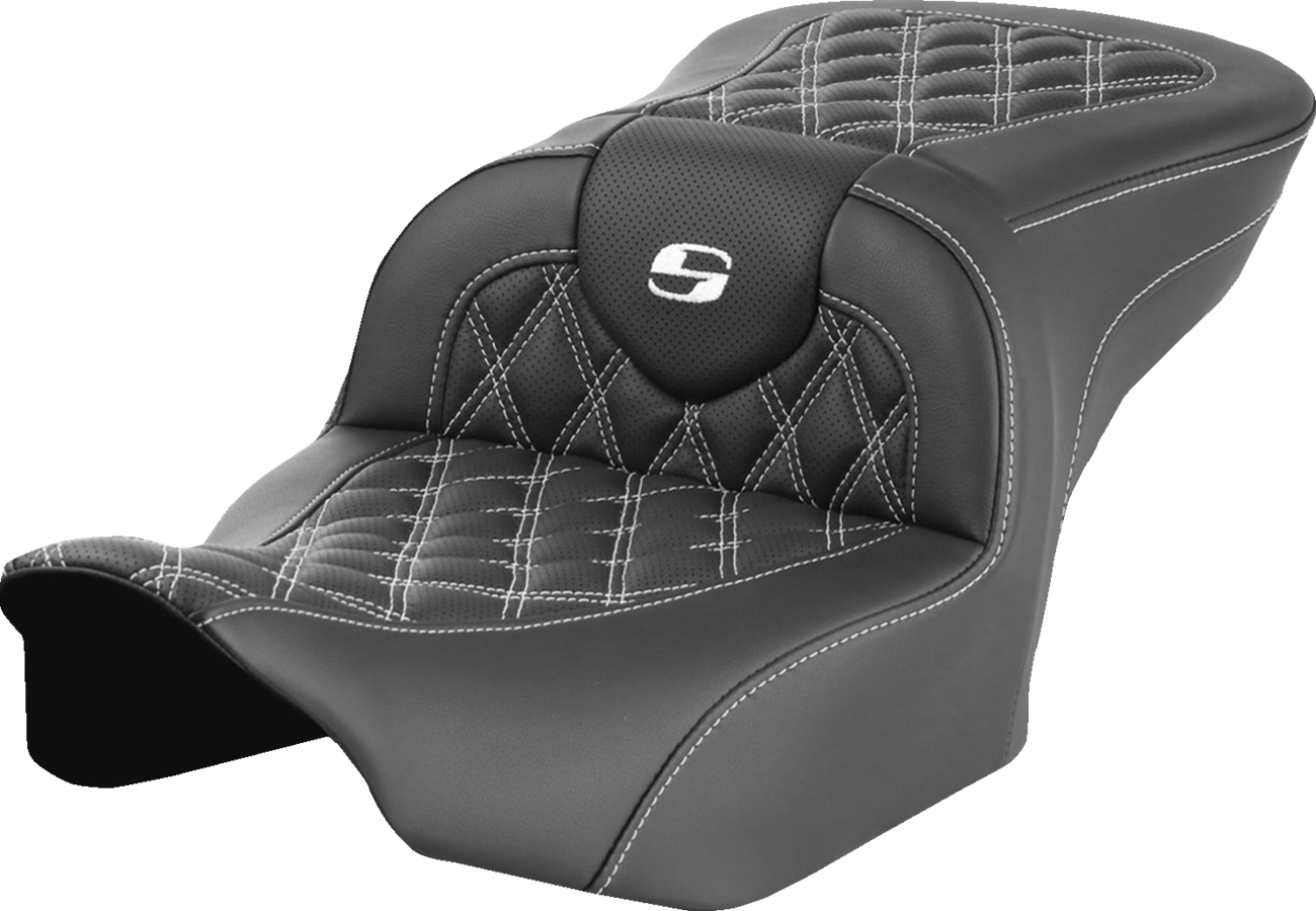 SADDLEMEN RoadSofa™ Seat - without Backrest - Lattice Stitch - White Stitch - FLTR/FLHX '23-'24
