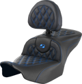 SADDLEMEN RoadSofa™ Seat - with Backrest - Lattice Stitch - Blue Stitch - FLTR/FLHX '23-'24