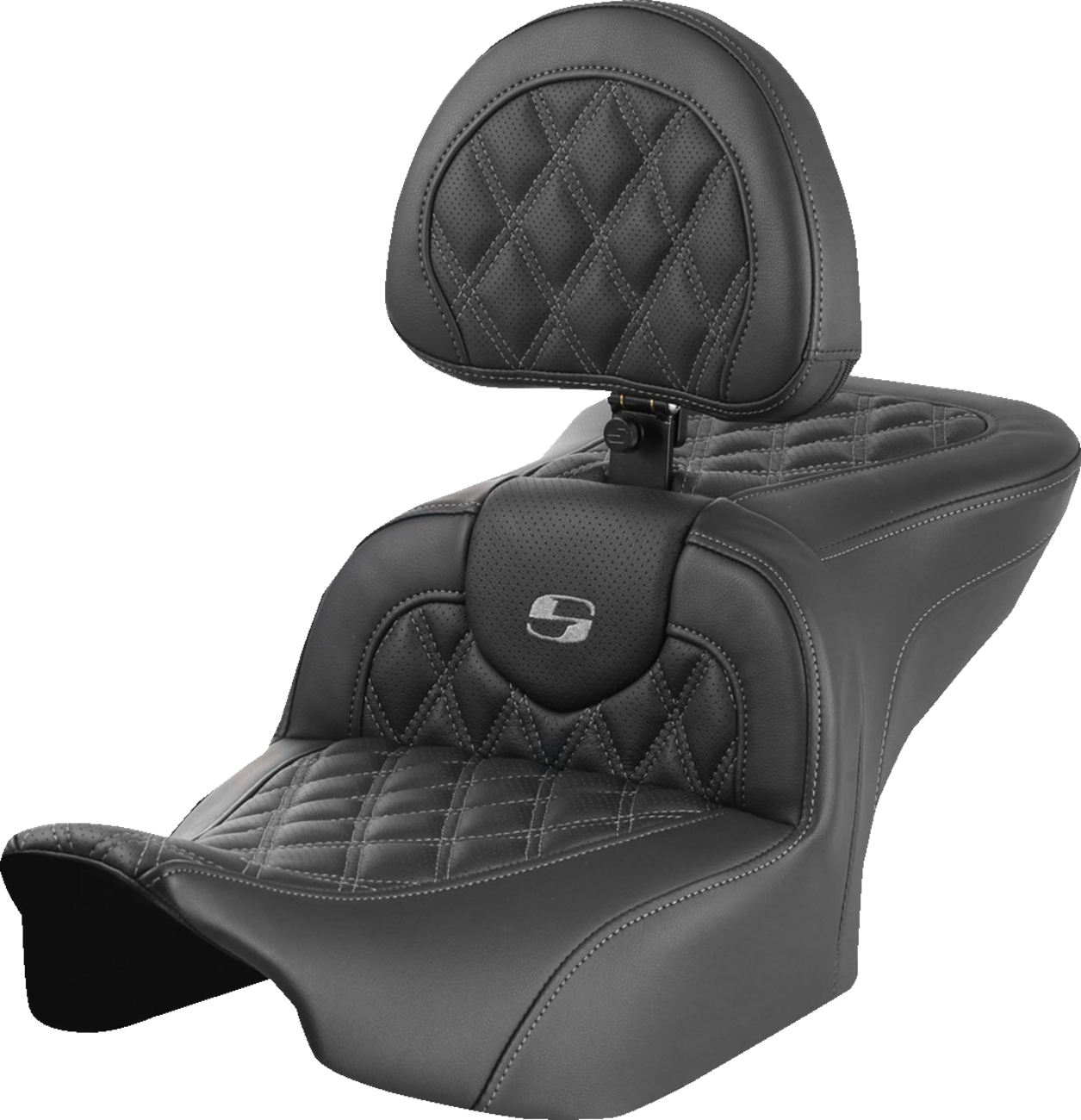 SADDLEMEN RoadSofa™ Seat - with Backrest - Lattice Stitch - Gray Stitch - FLTR/FLHX '23-'24