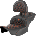 SADDLEMEN RoadSofa™ Seat - with Backrest - Lattice Stitch - Orange Stitch - FLTR/FLHX '23-'24
