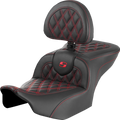 SADDLEMEN RoadSofa™ Seat - with Backrest - Lattice Stitch - Red Stitch - FLTR/FLHX '23-'24