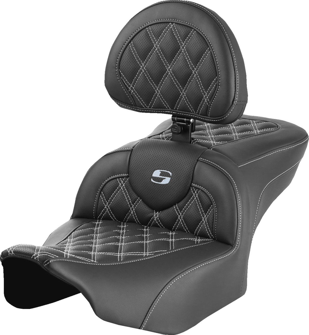 SADDLEMEN RoadSofa™ Seat - with Backrest - Lattice Stitch - Silver Stitch - FLTR/FLHX '23-'24