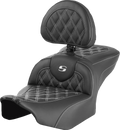 SADDLEMEN RoadSofa™ Seat - with Backrest - Lattice Stitch - White Stitch - FLTR/FLHX '23-'24