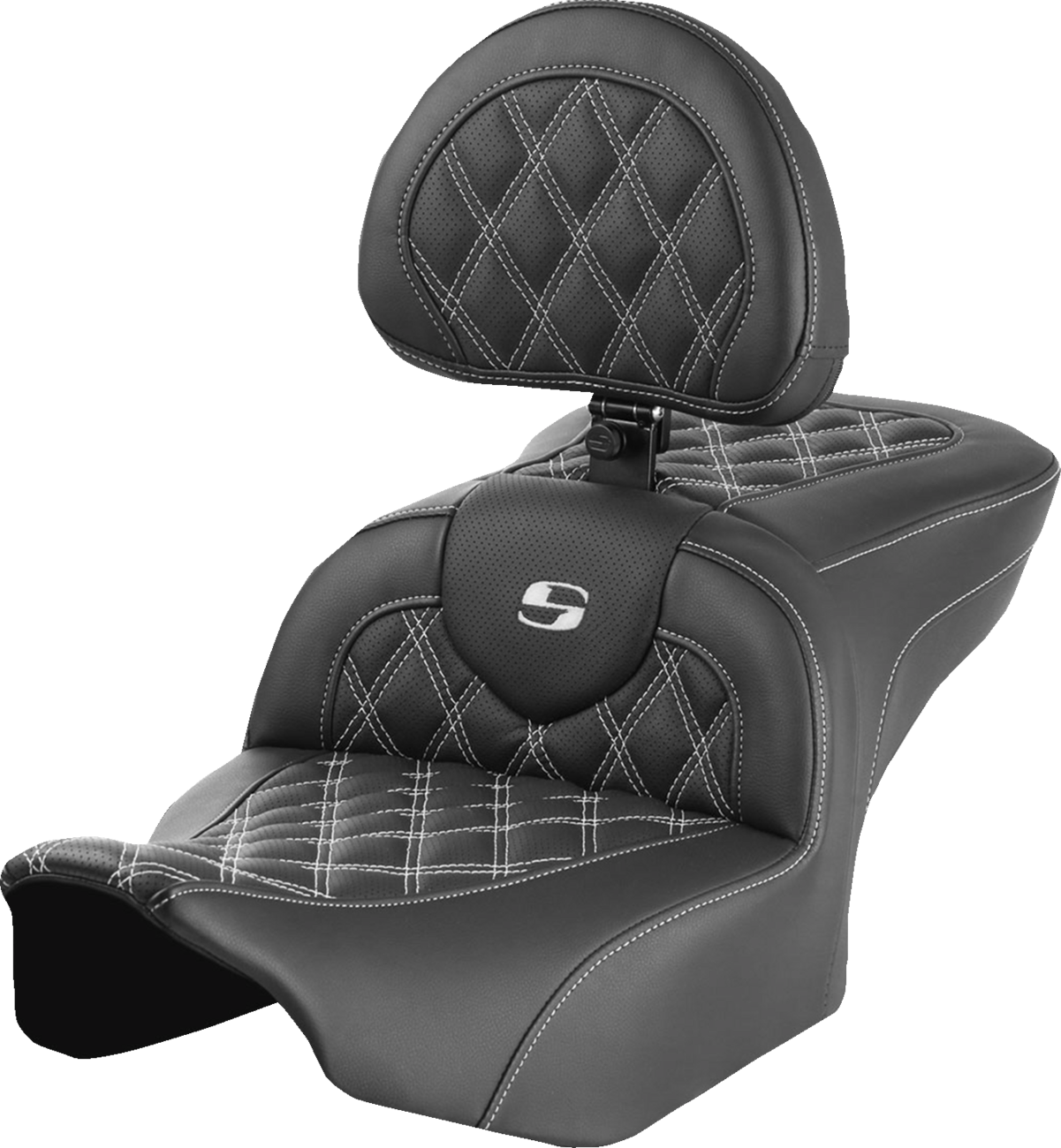 SADDLEMEN RoadSofa™ Seat - with Backrest - Lattice Stitch - White Stitch - FLTR/FLHX '23-'24