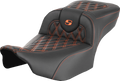 SADDLEMEN Roadsofa™ Extended Reach Seat - without Backrest - Lattice - Orange Stitch - FLTR/FLHX '23-'24