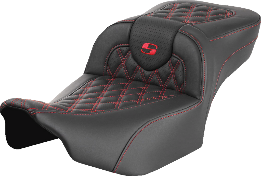 SADDLEMEN Roadsofa™ Extended Reach Seat - without Backrest - Lattice Stitch - Red Stitch - FLTR/FLHX '23-'24