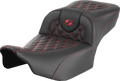 SADDLEMEN Roadsofa™ Extended Reach Seat - without Backrest - Lattice Stitch - Red Stitch - FLTR/FLHX '23-'24