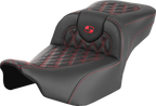 SADDLEMEN Roadsofa™ Extended Reach Seat - without Backrest - Lattice Stitch - Red Stitch - FLTR/FLHX '23-'24